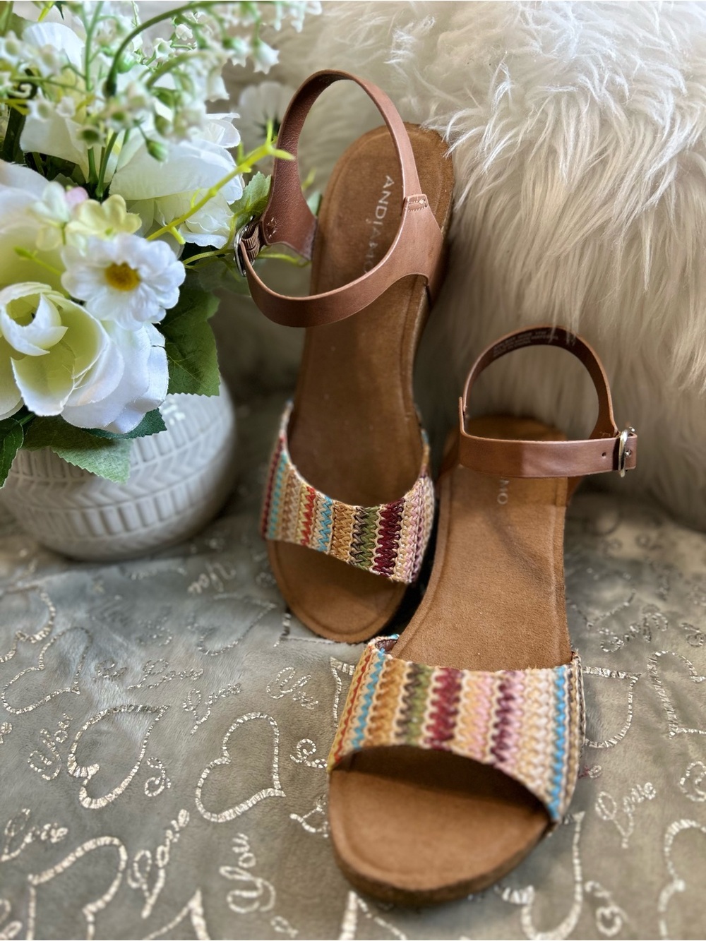 NEW Andiamo Multicolo Size 11W Braided Strap Ankle-Wrap Sandals in Brown